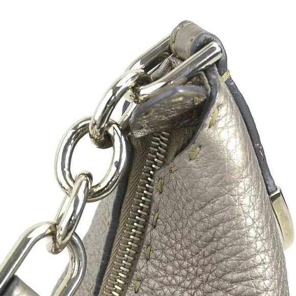 FENDI Selleria Shoulder Bag Gold Gray Leather/Silvertone - Picture 10 of 12